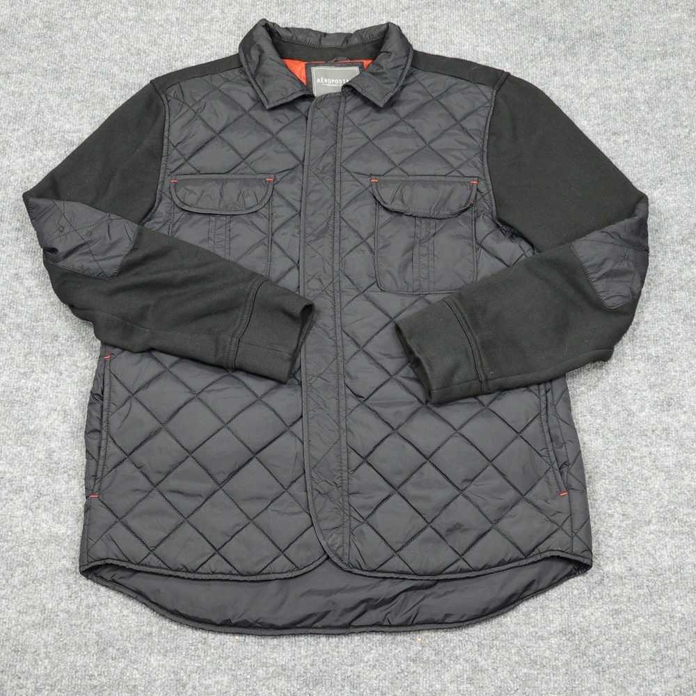 Aeropostale Jacket Mens Large Black Quilted Hybrid Knit Sleeve Shirt Jacket